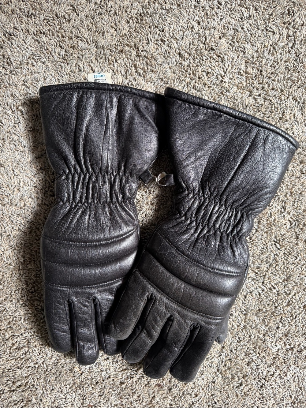 Vintage Ladies Conroy Black Leather Winter Gloves - Classic Insulated Style